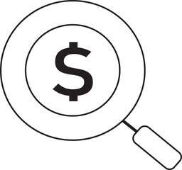 Searching funds icon vector illustration, search for funds icon, search for money, earning site logo, magnifying glass with dollar sign, job site logo