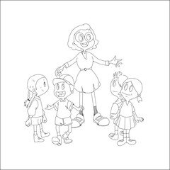 cartoon teacher with children