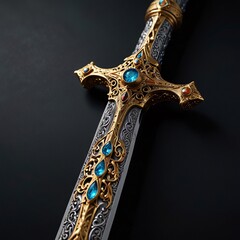 Obraz premium golden cross or golden sword, AI Generated.