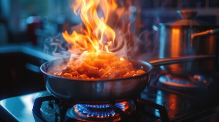 Frying Pan Stove Flames