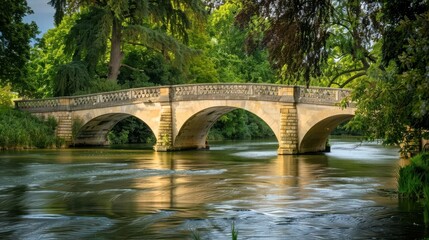 Fototapeta premium A historic bridge with graceful arches spanning a tranquil river