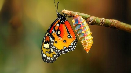 A butterfly gracefully emerging from its chrysalis