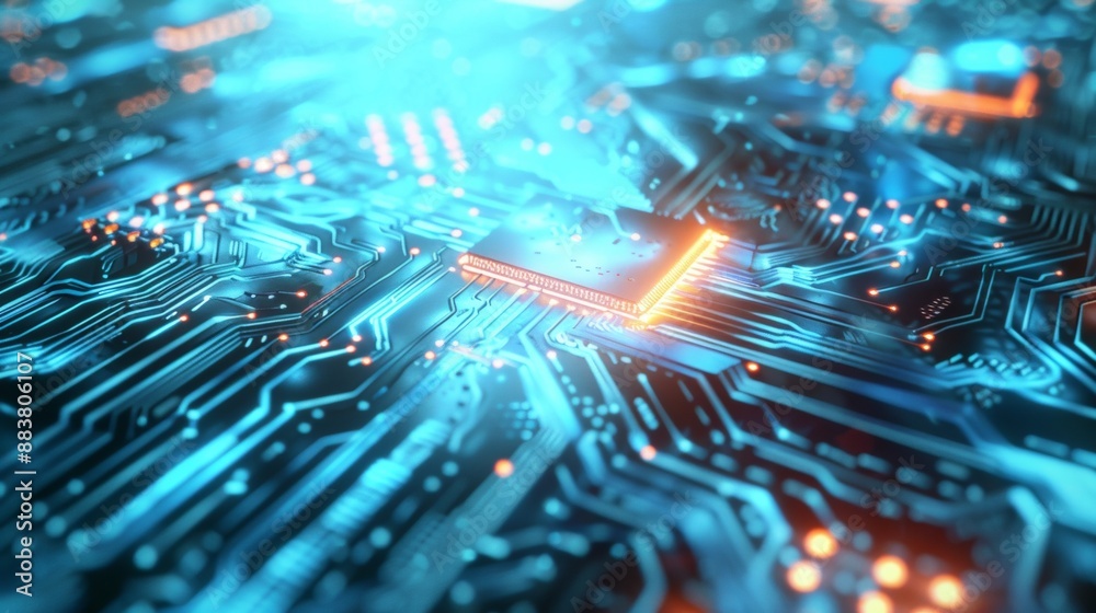 Poster Innovative Technology Concept with Glowing Circuit Board Patterns and Digital Textures Background
