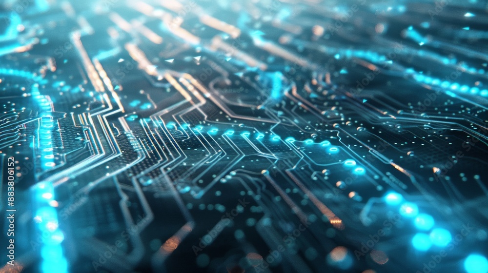 Poster Dynamic Technology Background with Circuit Board Patterns and Glowing Digital Lines