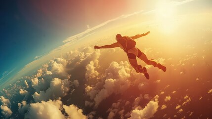 A person skydiving, free-falling through the air