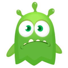 Cartoon cute monster with funny excited face expression waving hands . Vector illustration isolated on white. Halloween design