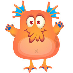 Cartoon cute monster with funny excited face expression waving hands . Vector illustration isolated on white. Halloween design