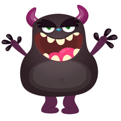 Cartoon cute monster with funny excited face expression waving hands . Vector illustration isolated on white. Halloween design