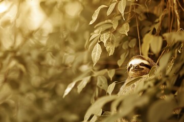 Serene Image of a Sloth in a Lush Forest, Symbolizing Peace and Slow Lifestyle during a Calm Day