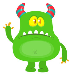 Cartoon cute monster with funny excited face expression waving hands . Vector illustration isolated on white. Halloween design
