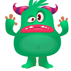 Cartoon cute monster with funny excited face expression waving hands . Vector illustration isolated on white. Halloween design