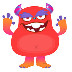 Cartoon cute monster with funny excited face expression waving hands . Vector illustration isolated on white. Halloween design