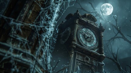 Spooky Clock Tower Under Moonlight.
