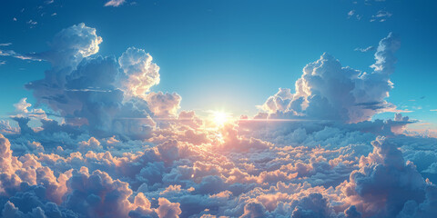 Obraz premium 太陽と青空と白い雲
