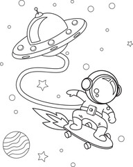 Doodle Astronaut Cartoon, coloring book