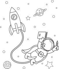 Doodle Astronaut Cartoon, coloring book