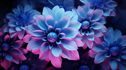 Vibrant Blue and Pink Flowers with Intricate Petal Details
