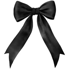 Black Bow PNG, Watercolor Ribbon Bow Clipart