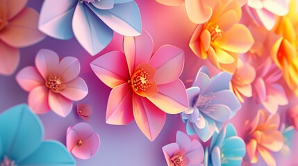 D abstract background featuring colorful cute blooming flowers AI generated illustration