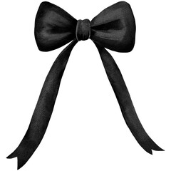 Black Bow PNG, Watercolor Ribbon Bow Clipart