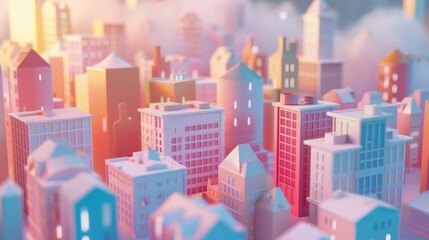Fototapeta premium D abstract background with miniature cute buildings in a surreal cityscape AI generated illustration