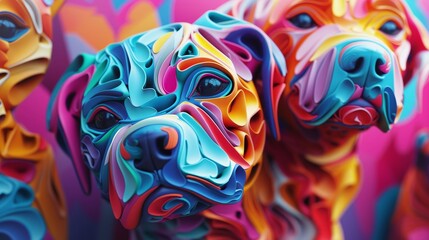 Obraz premium D abstract caricatures of lovable pets in bright vivid colors AI generated illustration