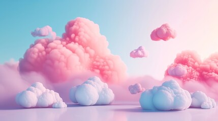 D abstract scene with floating pastel clouds  AI generated illustration