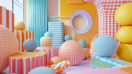 D Candy colored abstract patterns in a quirky setting  AI generated illustration