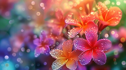 Fototapeta premium D dew drops on colorful spring flowers design AI generated illustration