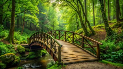 A picturesque bridge surrounded by lush green trees in the heart of the forest, bridge, forest, nature, trees, tranquil, scenery