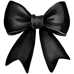 Black Bow PNG, Watercolor Ribbon Bow Clipart