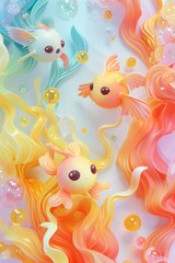 Obraz premium D-style abstract background featuring cute candy-colored mystical creatures AI generated illustration