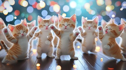 A 3D background full of quirky adorable cats dancing around AI generated illustration