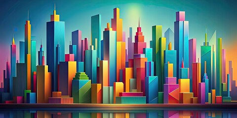 Abstract cityscape with geometric shapes and vibrant colors, abstract, cityscape, geometric, shapes, vibrant, colors