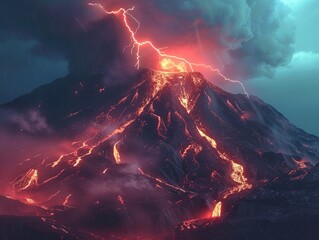 Volcano eruption at night