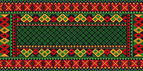 A festive postcard design celebrating Freedom Day with a vibrant African pattern in red, green