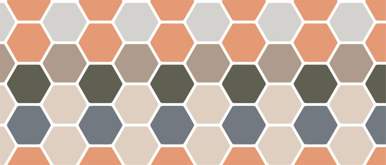 abstract vintage geometric hexagon decorative element background allover seamless pattern design illustration in grey natural brown color combination digital home textile and apparels