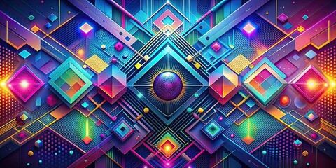 Obraz premium A vibrant and futuristic digital abstract design with geometric shapes and patterns , digital, abstract, vibrant, futuristic