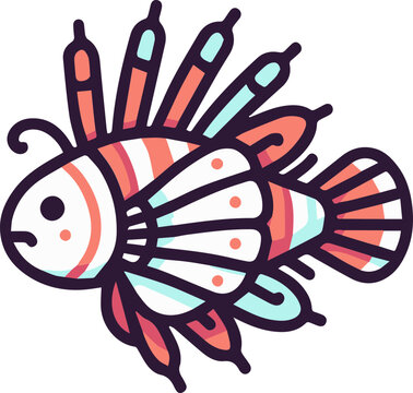 recommend clip art: A colorful cartoon illustration of a lionfish with red, white, and blue stripes.  vector