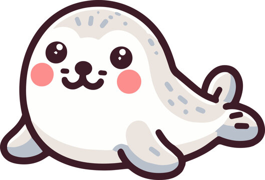 A cute cartoon seal with big eyes and a happy smile.  Perfect for children's books, illustrations, or branding.