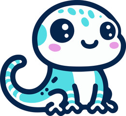 Cute cartoon blue and white lizard with big eyes and a happy smile.