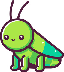 Cute green cartoon grasshopper with big eyes and a smile.  Perfect for children's books, illustrations, and more.