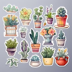 Fototapeta premium Charming plant stickers for embellishing journals, planners, and scrapbooks