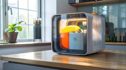 A compact home recycling unit turning waste into 3D printing material