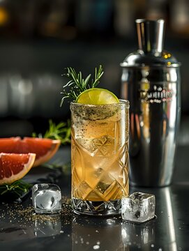 Highball Glass with Lime Wedge and Don Julio Reposado Tequila