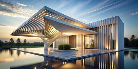 Abstract architectural design resembling a sculpture , modern, innovative, artistic, unique, structure, building
