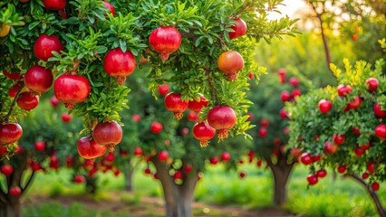 Vibrant pomegranate tree flower in full bloom , Pomegranate, Tree, Flower, Bloom, Vibrant, Garden, Nature, Botanical, Fruit, Flora