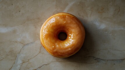 A balanced composition of a homemade glazed donut resting on a monochromatic surface  AI generated illustration