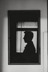 A black and white movie poster showcased in a simple wooden frame AI generated illustration