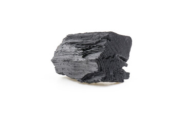 Natural wood charcoal, traditional charcoal or hardwood charcoal isolated on white background. For heating food in cooking.  cosmetics. deodorant in the refrigerator. Activated Carbon. BBQ.